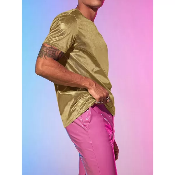 WDIRARA Men's Metallic Round Neck Short Sleeve Tee Party T Shirt Top