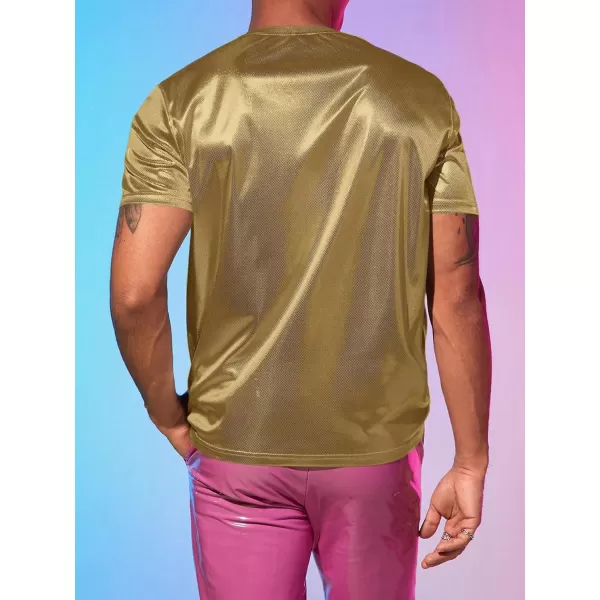 WDIRARA Men's Metallic Round Neck Short Sleeve Tee Party T Shirt Top