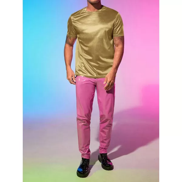 WDIRARA Men's Metallic Round Neck Short Sleeve Tee Party T Shirt Top