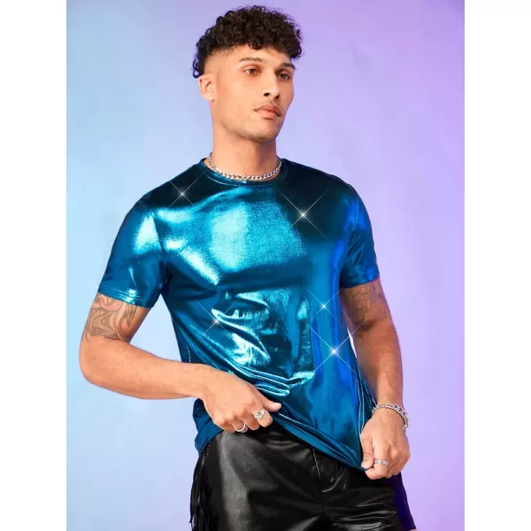 WDIRARA Men's Metallic Round Neck Short Sleeve Tee Party T Shirt Top