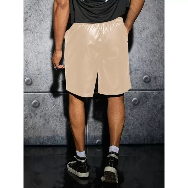WDIRARA Men's PU Leather Drawstring Waist Wide Legs Shorts