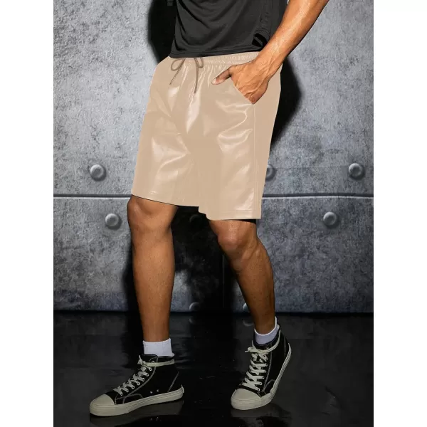 WDIRARA Men's PU Leather Drawstring Waist Wide Legs Shorts