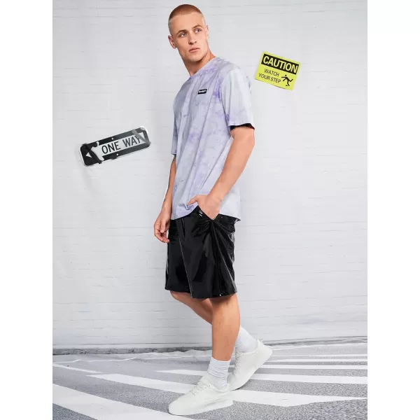 WDIRARA Men's PU Leather Drawstring Waist Wide Legs Shorts