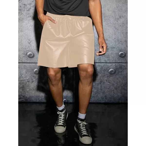WDIRARA Men's PU Leather Drawstring Waist Wide Legs Shorts