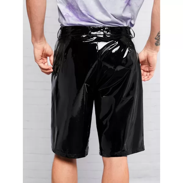 WDIRARA Men's PU Leather Drawstring Waist Wide Legs Shorts