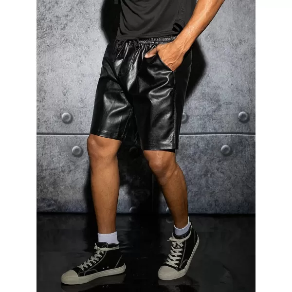 WDIRARA Men's PU Leather Drawstring Waist Wide Legs Shorts