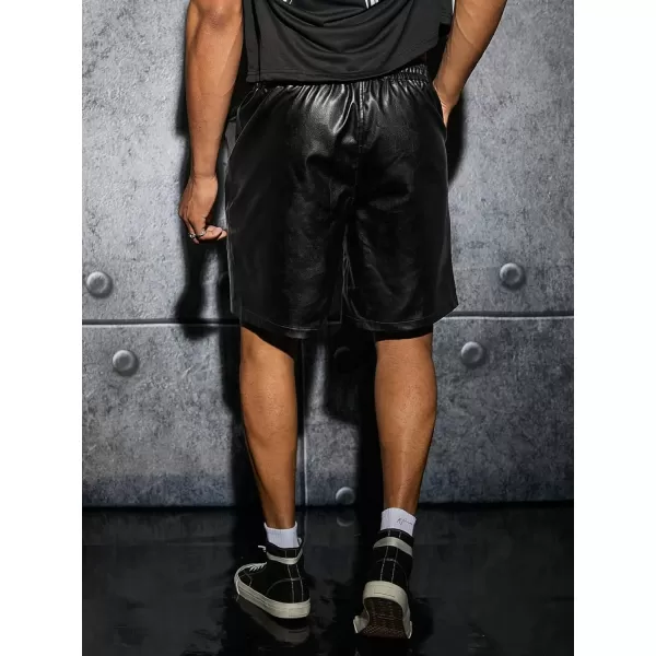 WDIRARA Men's PU Leather Drawstring Waist Wide Legs Shorts