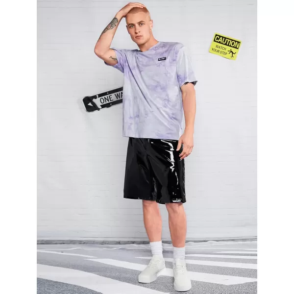 WDIRARA Men's PU Leather Drawstring Waist Wide Legs Shorts