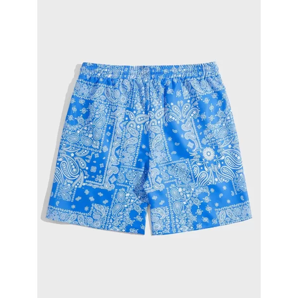 WDIRARA Men's Paisley Print Drawstring Waist Summer Casual Shorts with Pockets