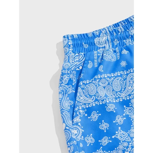 WDIRARA Men's Paisley Print Drawstring Waist Summer Casual Shorts with Pockets