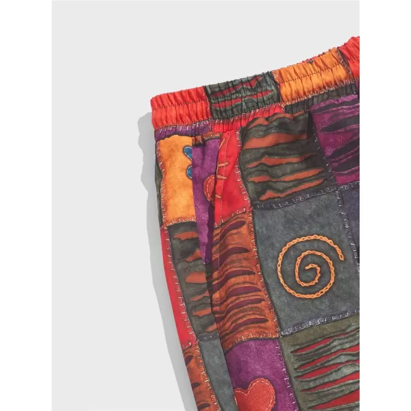WDIRARA Men's Patchwork Print Drawstring Waist Shorts Summer Beach Casual Shorts