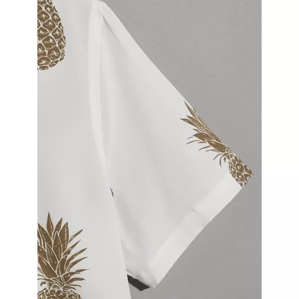 WDIRARA Men's Pineapple Print Button Down Short Sleeve Shirt Casual Collar Tops