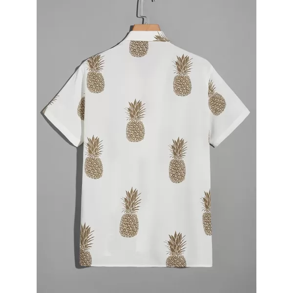 WDIRARA Men's Pineapple Print Button Down Short Sleeve Shirt Casual Collar Tops