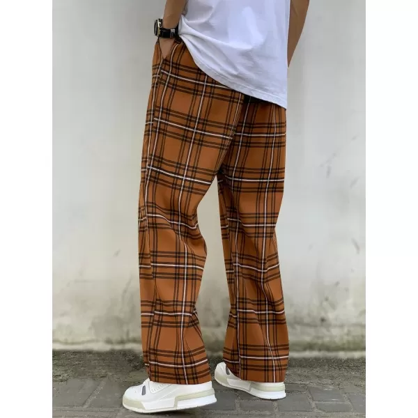 WDIRARA Men's Plaid Drawstring Waist Workout Active Pants with Pockets