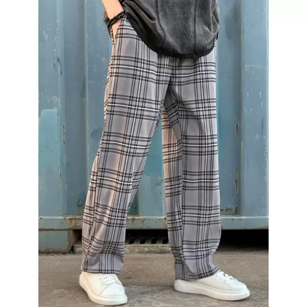 WDIRARA Men's Plaid Drawstring Waist Workout Active Pants with Pockets