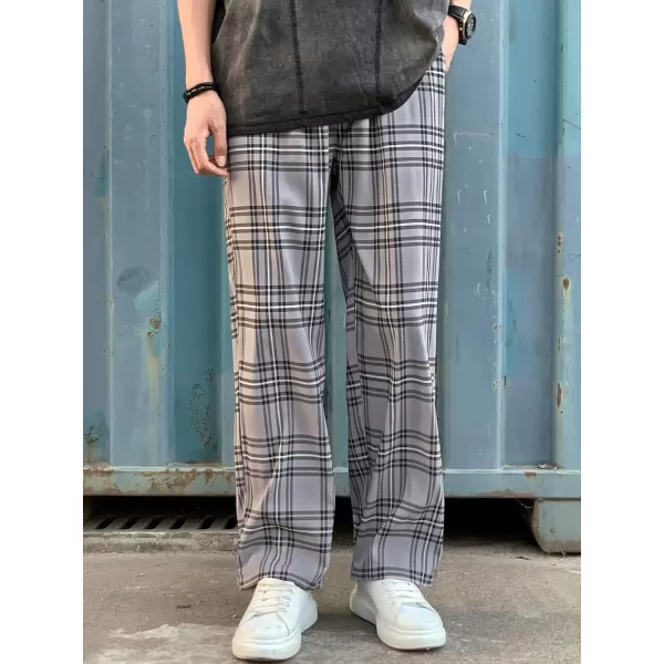 WDIRARA Men's Plaid Drawstring Waist Workout Active Pants with Pockets