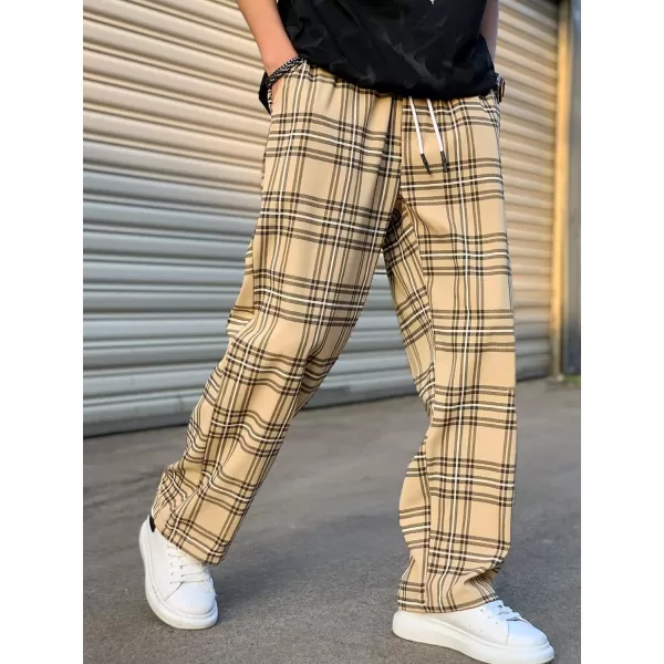 WDIRARA Men's Plaid Drawstring Waist Workout Active Pants with Pockets