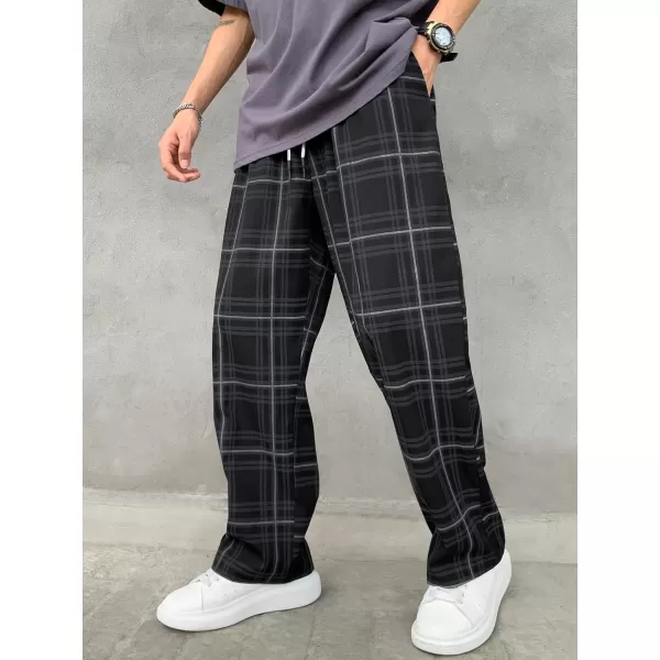 WDIRARA Men's Plaid Drawstring Waist Workout Active Pants with Pockets