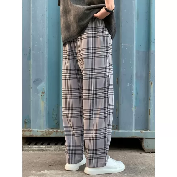 WDIRARA Men's Plaid Drawstring Waist Workout Active Pants with Pockets