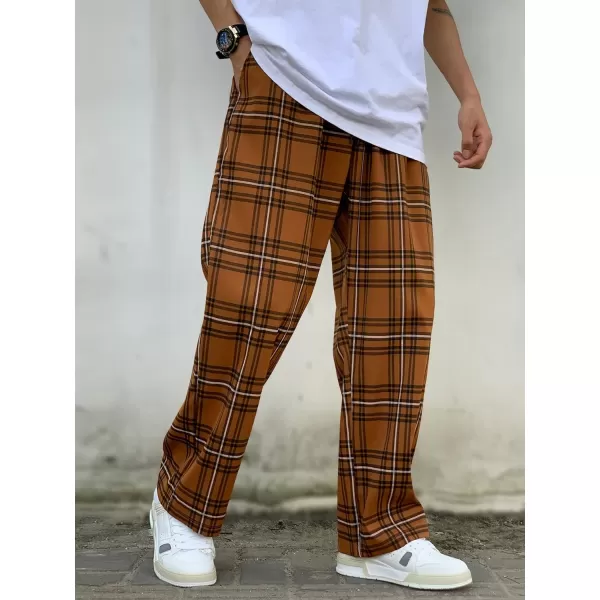 WDIRARA Men's Plaid Drawstring Waist Workout Active Pants with Pockets