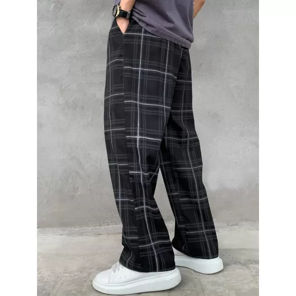WDIRARA Men's Plaid Drawstring Waist Workout Active Pants with Pockets