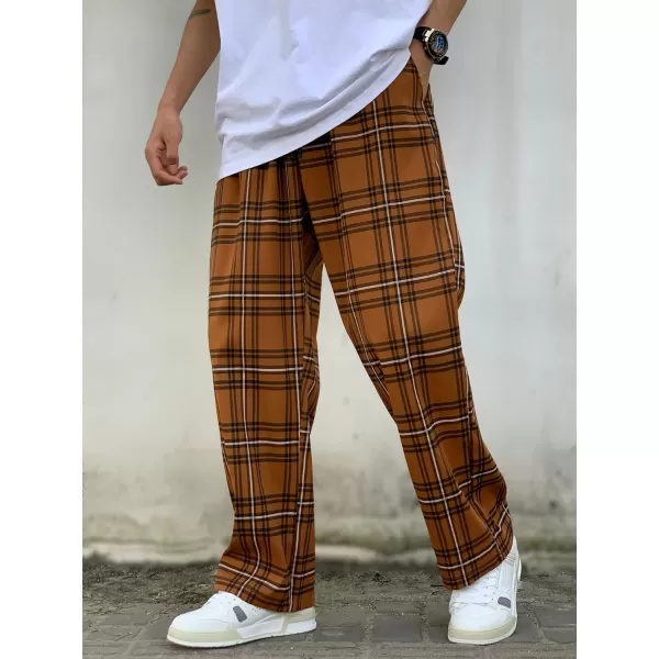 WDIRARA Men's Plaid Drawstring Waist Workout Active Pants with Pockets