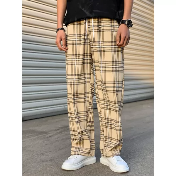 WDIRARA Men's Plaid Drawstring Waist Workout Active Pants with Pockets