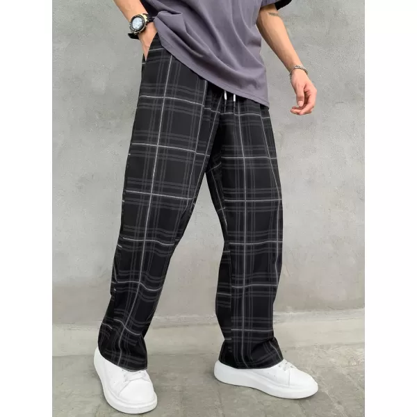 WDIRARA Men's Plaid Drawstring Waist Workout Active Pants with Pockets