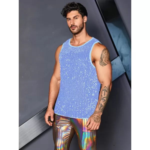 WDIRARA Men's Plus Size Sequin Sleeveless Round Neck Tank Top T Shirt Party Clubwear Top