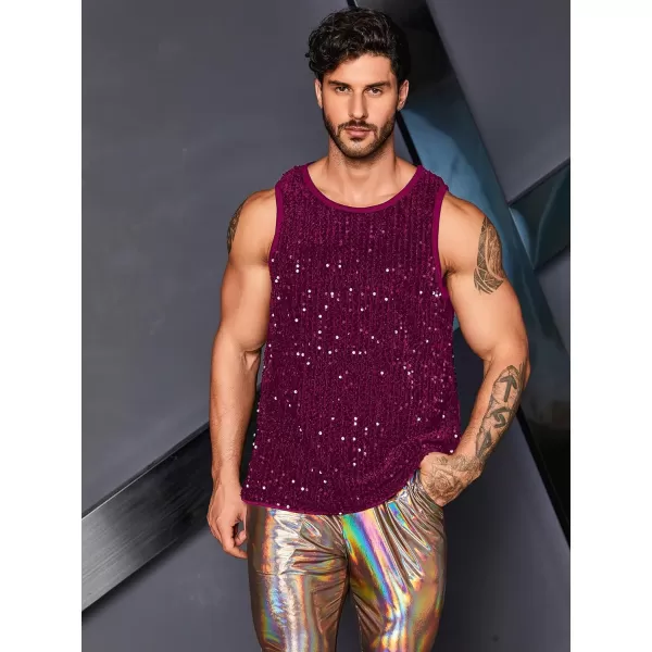 WDIRARA Men's Plus Size Sequin Sleeveless Round Neck Tank Top T Shirt Party Clubwear Top