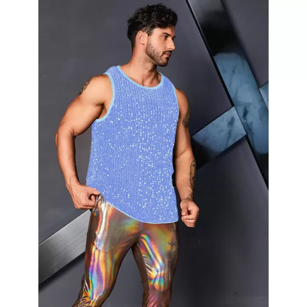 WDIRARA Men's Plus Size Sequin Sleeveless Round Neck Tank Top T Shirt Party Clubwear Top