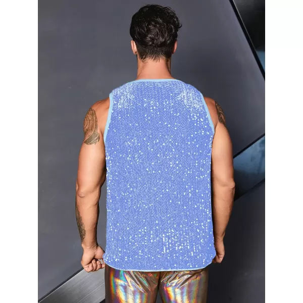 WDIRARA Men's Plus Size Sequin Sleeveless Round Neck Tank Top T Shirt Party Clubwear Top