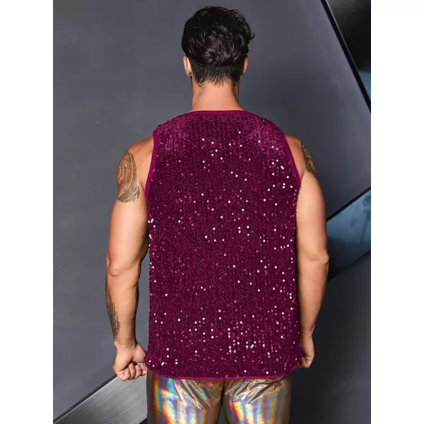 WDIRARA Men's Plus Size Sequin Sleeveless Round Neck Tank Top T Shirt Party Clubwear Top