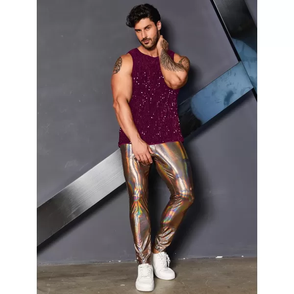 WDIRARA Men's Plus Size Sequin Sleeveless Round Neck Tank Top T Shirt Party Clubwear Top
