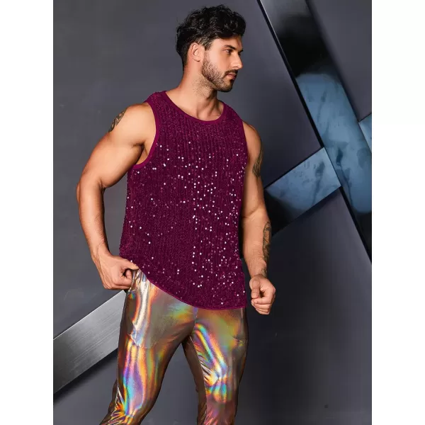 WDIRARA Men's Plus Size Sequin Sleeveless Round Neck Tank Top T Shirt Party Clubwear Top
