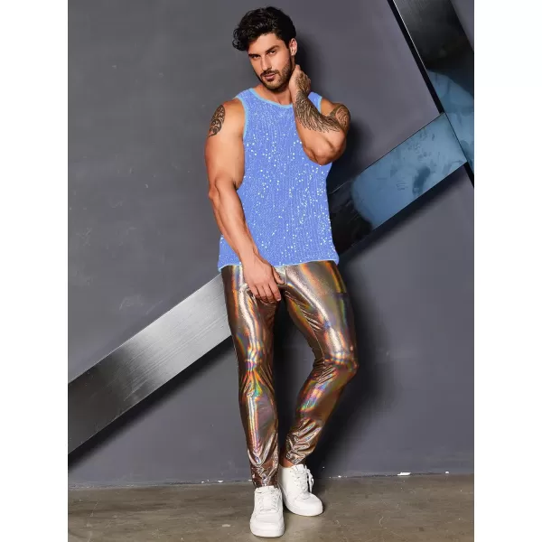 WDIRARA Men's Plus Size Sequin Sleeveless Round Neck Tank Top T Shirt Party Clubwear Top