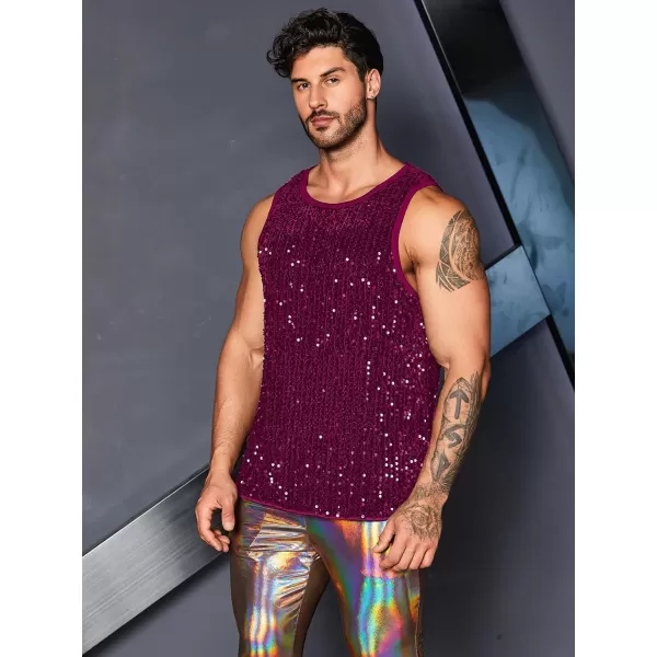 WDIRARA Men's Plus Size Sequin Sleeveless Round Neck Tank Top T Shirt Party Clubwear Top