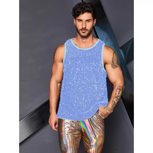 WDIRARA Men's Plus Size Sequin Sleeveless Round Neck Tank Top T Shirt Party Clubwear Top