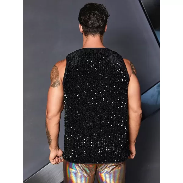 WDIRARA Men's Plus Size Sequin Sleeveless Round Neck Tank Top T Shirt Party Clubwear Top