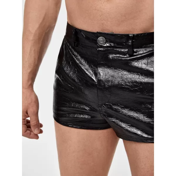 WDIRARA Men's Pu Leather Button Pocket Zipper Fly Street Wear Straight Leg Shorts