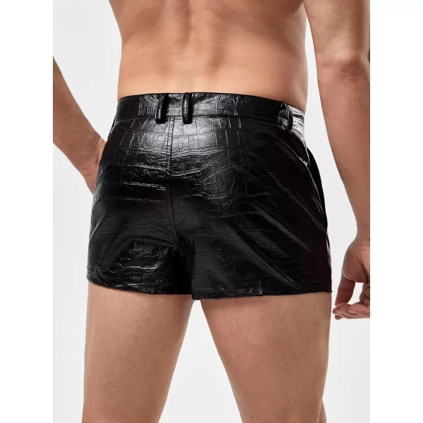 WDIRARA Men's Pu Leather Button Pocket Zipper Fly Street Wear Straight Leg Shorts