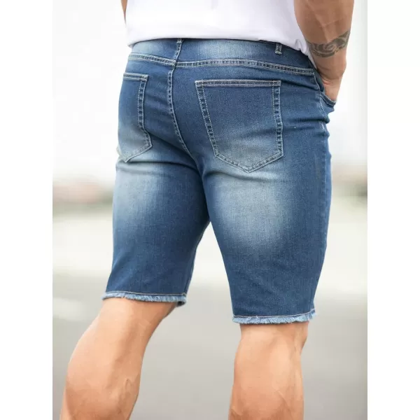 WDIRARA Men's Ripped Denim Shorts Straight Leg Raw Hem Frayed Distressed Jean Shorts Pants