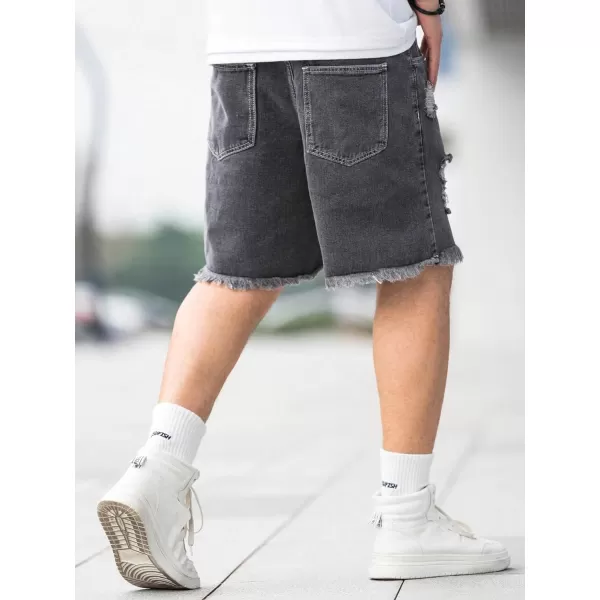 WDIRARA Men's Ripped Denim Shorts Straight Leg Raw Hem Frayed Distressed Jean Shorts Pants