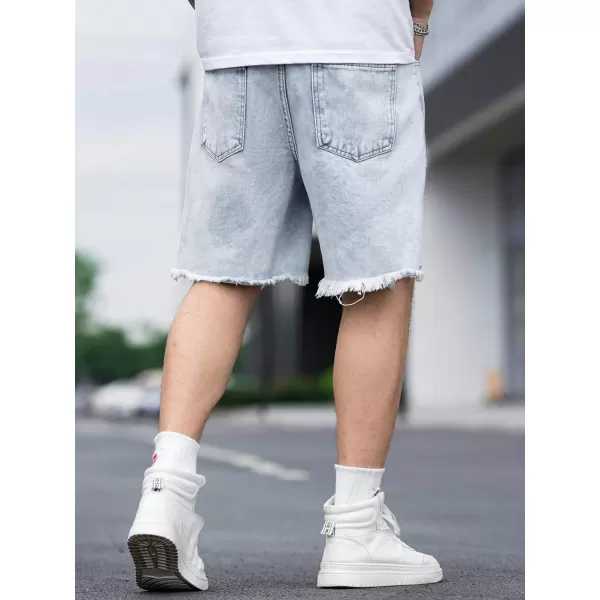 WDIRARA Men's Ripped Denim Shorts Straight Leg Raw Hem Frayed Distressed Jean Shorts Pants