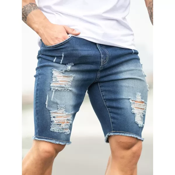 WDIRARA Men's Ripped Denim Shorts Straight Leg Raw Hem Frayed Distressed Jean Shorts Pants