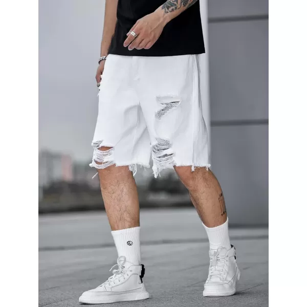 WDIRARA Men's Ripped Denim Shorts Straight Leg Raw Hem Frayed Distressed Jean Shorts Pants