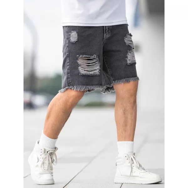 WDIRARA Men's Ripped Denim Shorts Straight Leg Raw Hem Frayed Distressed Jean Shorts Pants