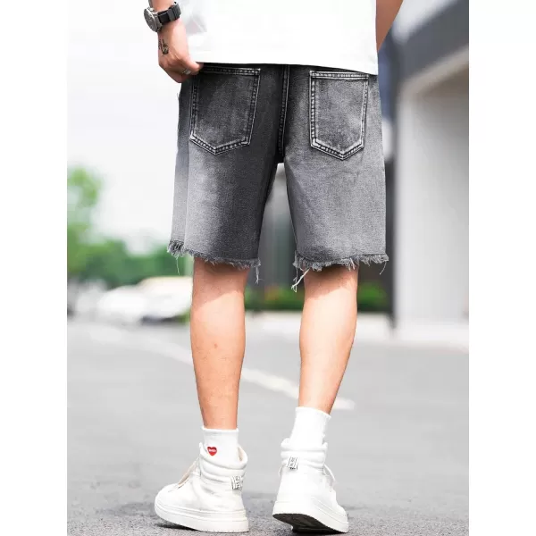 WDIRARA Men's Ripped Denim Shorts Straight Leg Raw Hem Frayed Distressed Jean Shorts Pants