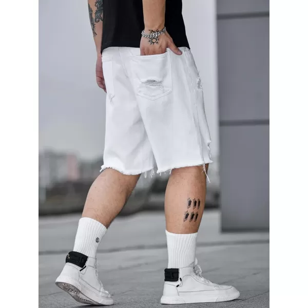 WDIRARA Men's Ripped Denim Shorts Straight Leg Raw Hem Frayed Distressed Jean Shorts Pants