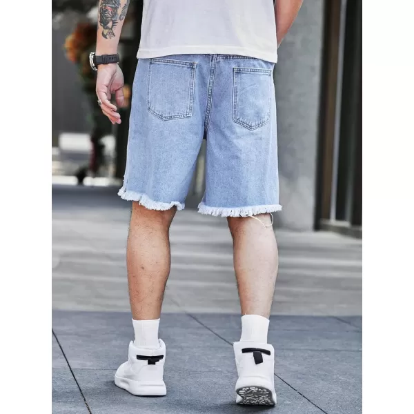 WDIRARA Men's Ripped Denim Shorts Straight Leg Raw Hem Frayed Distressed Jean Shorts Pants